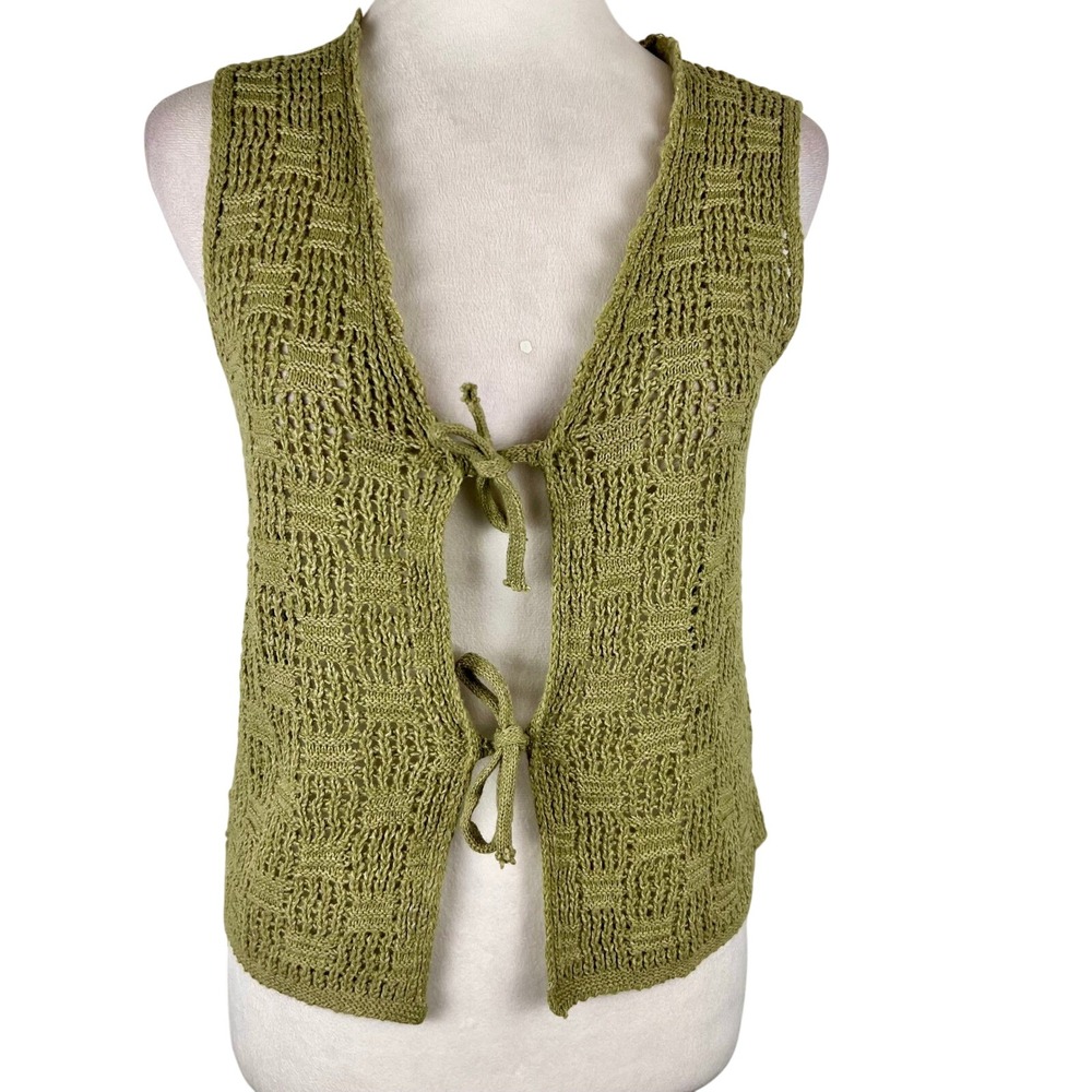 Green Crochet Tie Front Top Small Boho Vest Earthy Nature Whimsigoth Fairy Layer